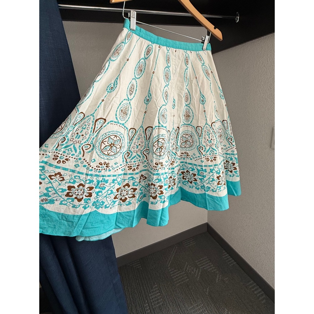 JL Studio Womens 22W Teal Boho Paisley Cotton Midi Skirt Sequins plus size